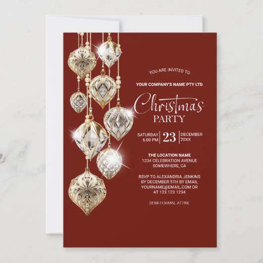 Elegante gouden Ornamenten kerstfeest uitnodiging (Voorkant)