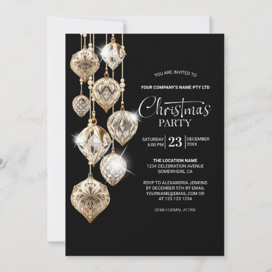 Elegante gouden Ornamenten kerstfeest uitnodiging (Voorkant)