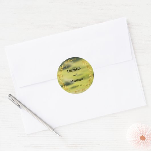 Elegante Gouden Overlay Bloemen rustieke bruiloft Ronde Sticker (Envelop)