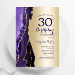 Elegante gouden Paarse agaat 30e verjaardag Kaart<br><div class="desc">Paarse en gouden agaat 30ste verjaardagsfeestuitnodiging. Elegant modern ontwerp met waterverf agaat marmeren geode achtergrond,  faux glitter goud en typografie script lettertype. Trendy uitnodigingskaart perfect voor een stijlvol vrouwenfeest. Gedrukte Zazzle-uitnodigingen of direct download digitale afdrukbare sjabloon.</div>