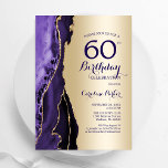 Elegante gouden Paarse agaat 60e verjaardag Kaart<br><div class="desc">Paarse en gouden agaat 60ste verjaardagsfeestuitnodiging. Elegant modern ontwerp met waterverf agaat marmeren geode achtergrond,  faux glitter goud en typografie script lettertype. Trendy uitnodigingskaart perfect voor een stijlvol vrouwenfeest. Gedrukte Zazzle-uitnodigingen of direct download digitale afdrukbare sjabloon.</div>
