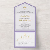 Elegante Gouden Paarse Bat Mitzvah All In One Uitnodiging (Binnen)