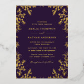 Elegante  gouden Paarse bruiloft Folie Uitnodiging (Voorkant)