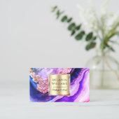 Elegante Gouden Paarse Marmer Agate Geode QR-code  Visitekaartje (Staand voorkant)