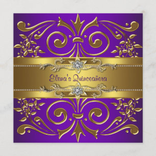 Elegante Gouden Paarse Quinceanera Uitnodigingen