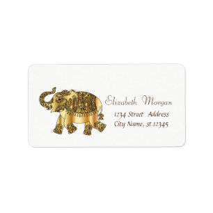 Elegante Gouden Paisley Bloem Motief Olifant Etiket