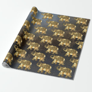 Elegante gouden paisley bloemenoolifant, leerlook cadeaupapier