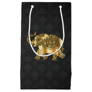 Elegante gouden paisley bloemmotief olifant,Zwart Klein Cadeauzakje