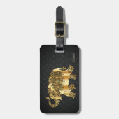 Elegante gouden paisley olifant, damast-persoonlij bagagelabel (Voorkant verticaal)
