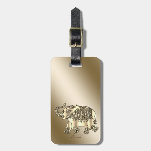 Elegante Gouden Paisley Olifant-Personalized Bagagelabel (Voorkant verticaal)