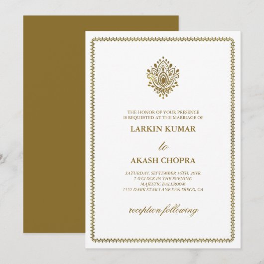 Elegante gouden Paisley witte bruiloft Kaart (Voorkant / Achterkant)