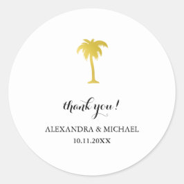 Elegante gouden palmboom dank u bruiloft gunst ronde sticker