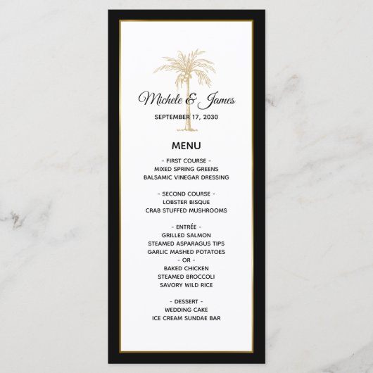 Elegante Gouden Palmboom Moderne Trouwdag Menu (Voorkant)