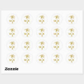 Elegante gouden palmboom Monogram Tropische bruilo Ronde Sticker (Vel)
