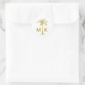 Elegante gouden palmboom Monogram Tropische bruilo Ronde Sticker (Tas)