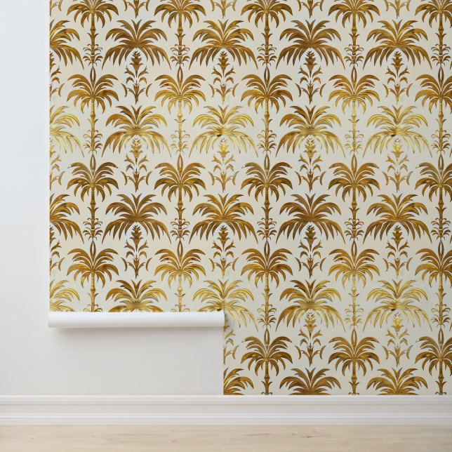 Elegante gouden palmboomschil en stok behang (Applicatie)