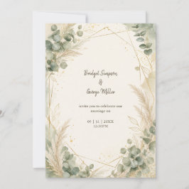 Elegante Gouden Pampas Eucalyptus Trouw Luxe Kaart