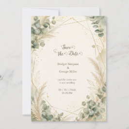 Elegante Gouden Pampas Eucalyptus Trouw Luxe Kaart