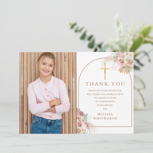 Elegante Gouden Pampasgras Bloem Bevestiging Bedankkaart (Staand voorkant)