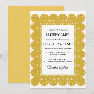 Elegante Gouden Papel Picado wieden Kaart