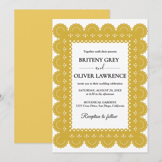 Elegante gouden papel Picado wieden Kaart (Voorkant / Achterkant)