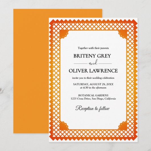 Elegante gouden papel Picado wieden Kaart (Voorkant / Achterkant)