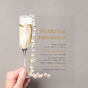 Elegante gouden parels en Prosecco bruidsdouche Acryl Uitnodigingen