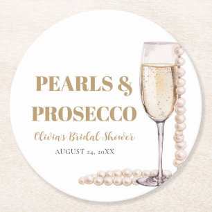 Elegante Gouden Parels en Prosecco Bruidsdouche Ronde Kartonnen Onderzetter