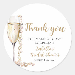 Elegante Gouden Parels en Prosecco Bruidsdouche Ronde Sticker