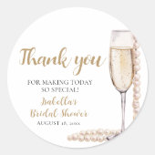 Elegante Gouden Parels en Prosecco Bruidsdouche Ronde Sticker (Voorkant)