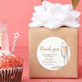 Elegante Gouden Parels en Prosecco Bruidsdouche Ronde Sticker