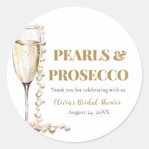Elegante Gouden Parels en Prosecco Bruidsdouche Ronde Sticker