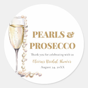 Elegante Gouden Parels en Prosecco Bruidsdouche Ronde Sticker
