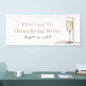 Elegante Gouden Parels en Prosecco Bruidsdouche Spandoek (Beurs)