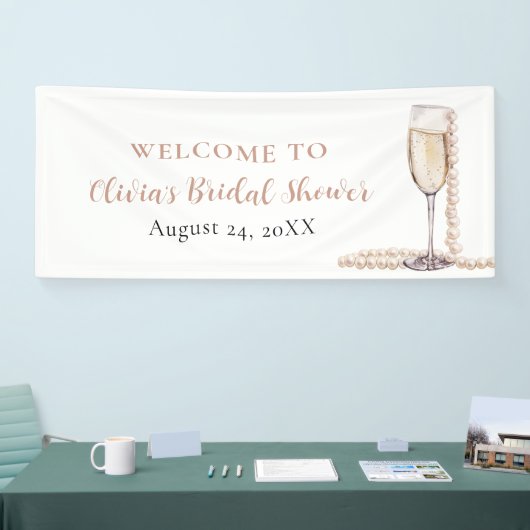 Elegante Gouden Parels en Prosecco Bruidsdouche Spandoek (Beurs)