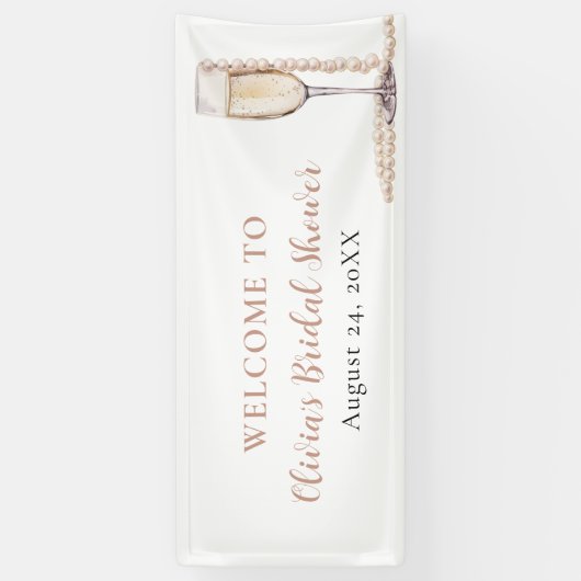 Elegante Gouden Parels en Prosecco Bruidsdouche Spandoek (Verticaal)