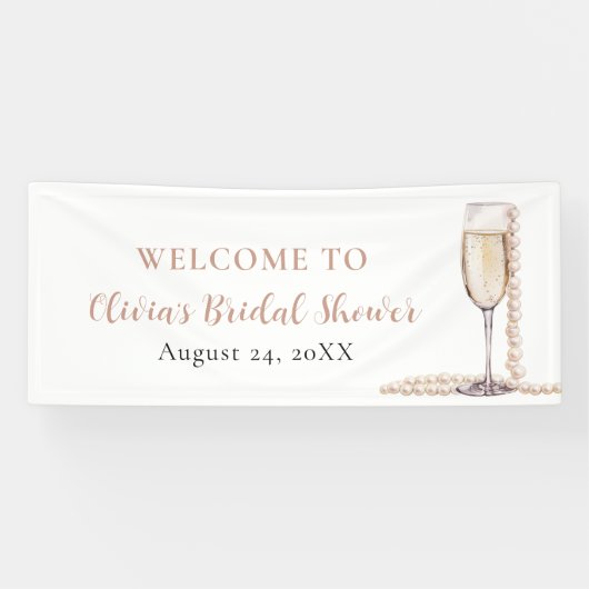 Elegante Gouden Parels en Prosecco Bruidsdouche Spandoek (Horizontaal)