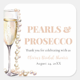 Elegante Gouden Parels en Prosecco Bruidsdouche Vierkante Sticker