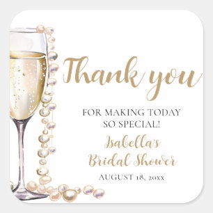 Elegante Gouden Parels en Prosecco Bruidsdouche Vierkante Sticker