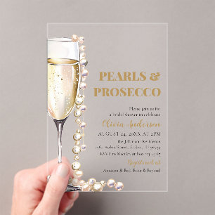 Elegante Gouden Parels en Prosecco Bruidsfeest Acryl Uitnodigingen