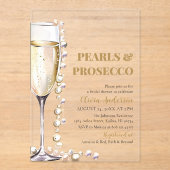 Elegante Gouden Parels en Prosecco Bruidsfeest Acryl Uitnodigingen (Voorkant)