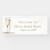 Elegante Gouden Parels en Prosecco Bruidsfeest Spandoek (Horizontaal)