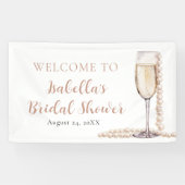 Elegante Gouden Parels en Prosecco Bruidsfeest Spandoek (Horizontaal)