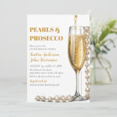 Elegante gouden parels en prosecco bruiloft kaart (Staand voorkant)