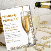 Elegante gouden parels en prosecco bruiloft kaart