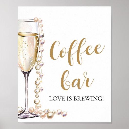 Elegante gouden parels en Prosecco Coffee Bar teke Poster (Voorkant)