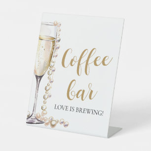 Elegante gouden parels en Prosecco Coffee Bar teke Reclamebord Met Voetstuk