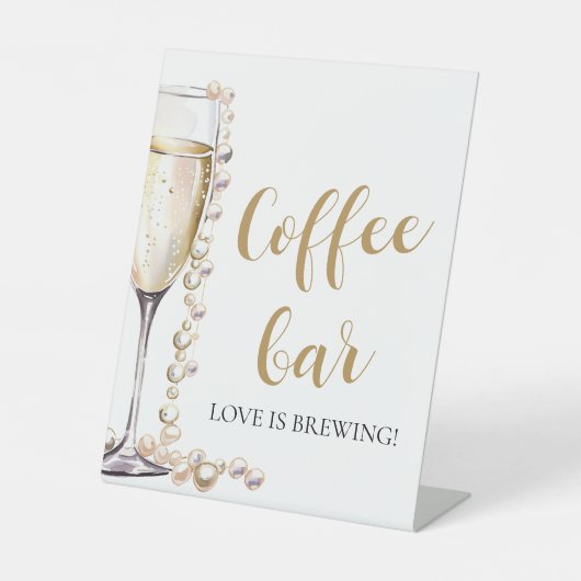Elegante gouden parels en Prosecco Coffee Bar teke Reclamebord Met Voetstuk (Voorkant)