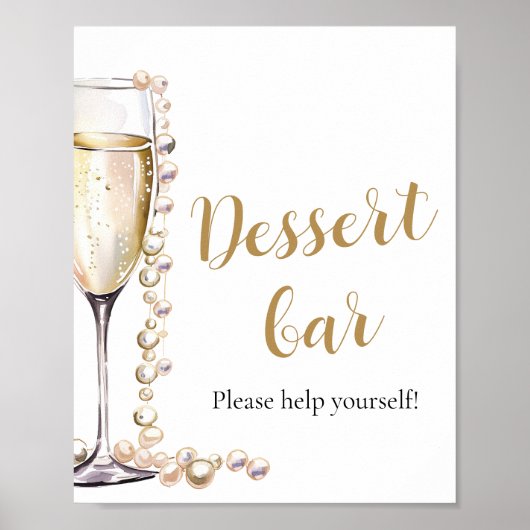 Elegante gouden parels en Prosecco Dessert Bar Sig Poster (Voorkant)