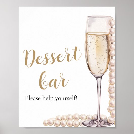Elegante gouden parels en Prosecco Dessert Bar Sig Poster (Voorkant)